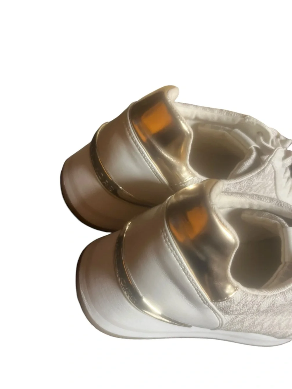 Michael Kors Women's Monique Trainer Lace-Up Sneakers Cream Logo Gold SZ. 10